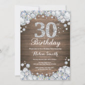 Rustic 30th Birthday Silver Diamond Kaart (Voorkant)