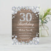 Rustic 30th Birthday Silver Diamond Kaart (Staand voorkant)