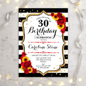 Rustic 30th Birthday - Sunflower Rozen Stripes Kaart