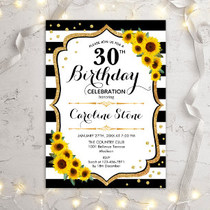 Rustic 30th Birthday - Sunflower Stripes Kaart