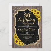 Rustic 30th Birthday - Sunflower Wood Uitnodiging (Voorkant)