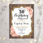Rustic 30th Birthday - Wood Blush roze rozen Kaart<br><div class="desc">Rustic 30th Birthday Invitation. Elegant ontwerp met wazige roze rozen,  faux glitter goud en donkerbruin houtpatroon. Met stijlvolle scriptlettertypen en confetti. Ideaal voor een elegant verjaardagsfeestje. Pas je aan met je eigen gegevens.</div>