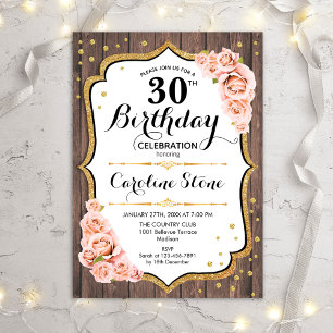 Rustic 30th Birthday - Wood Blush roze rozen Kaart