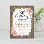 Rustic 30th Birthday - Wood Blush roze rozen Kaart (Staand voorkant)