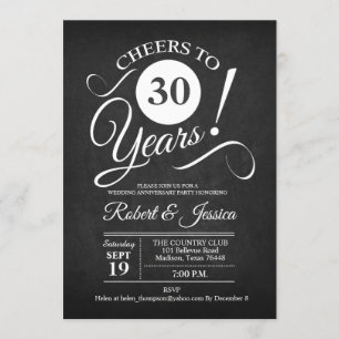 Rustic 30th Wedding Jubileum - Chalkboard White Kaart
