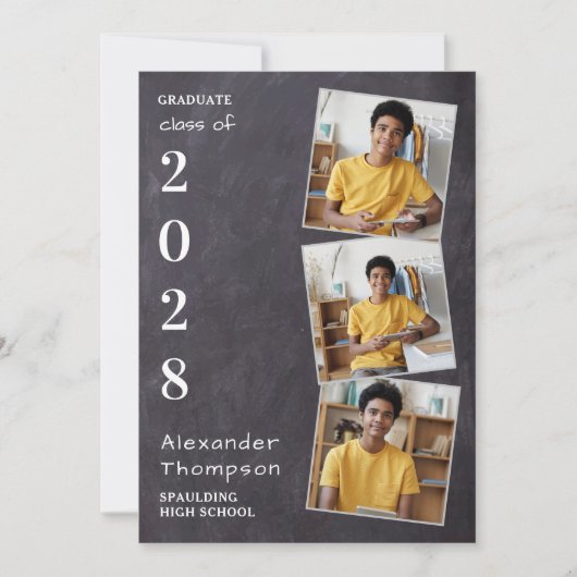 Rustic 3 Foto Afstuderen Slate Afstuderen Aankondiging (Voorkant)
