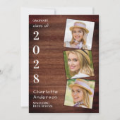Rustic 3 Foto Collage Country Wood Afstuderen Kaart (Voorkant)