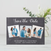 Rustic 3 Foto eenvoudige QR-code in één bruiloft Save The Date (Staand voorkant)