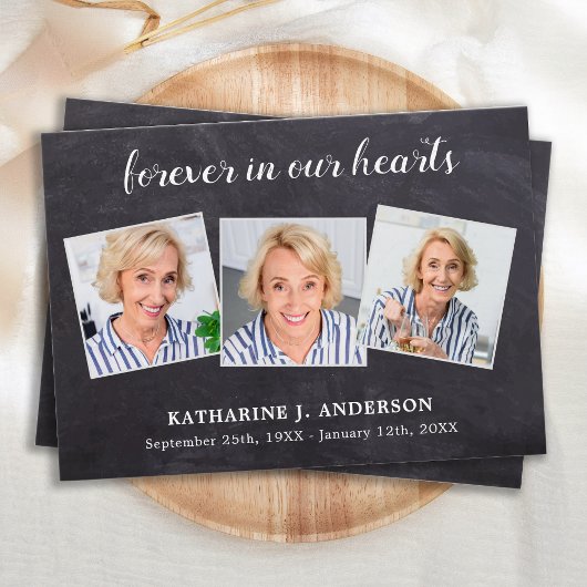 Rustic 3 Foto Memorial Funeral Prayer Kaart