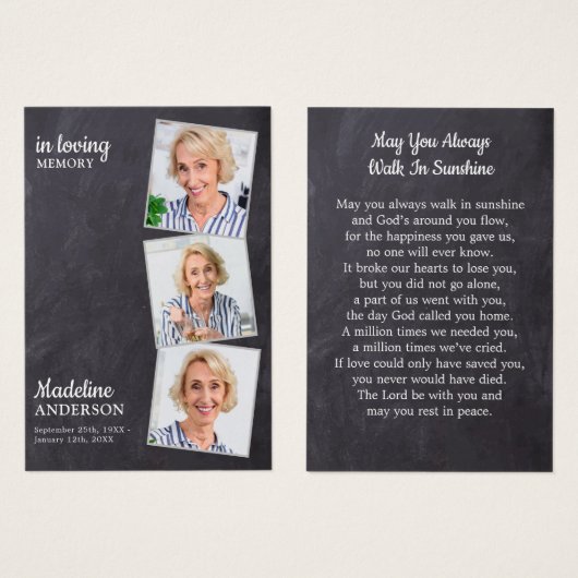 Rustic 3 Foto Memorial Funeral Prayer Kaart (Voorkant /achterkant)