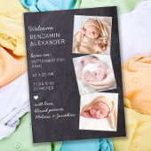 Rustic 3 Foto New Baby Chalkboard Birth Aankondiging