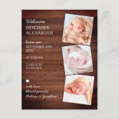 Rustic 3 Foto New Baby Country Wood Birth Aankondigingskaart (Voorkant)