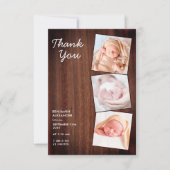 Rustic 3 Foto New Baby Country Wood Shower Bedankkaart (Voorkant)