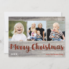 Rustic 3-fotokerstbeker en gepantserde platte kaar feestdagenkaart