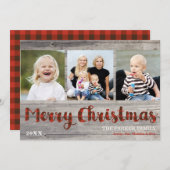 Rustic 3-fotokerstbeker en gepantserde platte kaar feestdagenkaart (Voorkant / Achterkant)