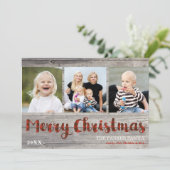 Rustic 3-fotokerstbeker en gepantserde platte kaar feestdagenkaart (Staand voorkant)