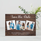 Rustic 3 Fotolandcode in één bruiloft Save The Date (Staand voorkant)