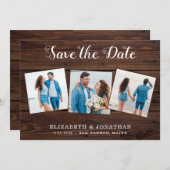 Rustic 3 Fotolandcode in één bruiloft Save The Date (Voorkant / Achterkant)