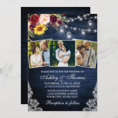 Rustic 3 Foto's Gemengde Florale bruiloft Kaart (Voorkant / Achterkant)