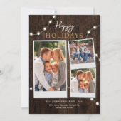 Rustic 3 Foto's Houten Kerstmis Feestdagenkaart (Voorkant)