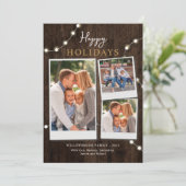 Rustic 3 Foto's Houten Kerstmis Feestdagenkaart (Staand voorkant)