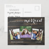 Rustic 3 Pet Weddenschap met foto's paardenweddens Aankondigingskaart (Voorkant / Achterkant)