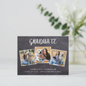 Rustic 3 Photo Chalkboard Afstuderen Uitnodiging P (Staand voorkant)