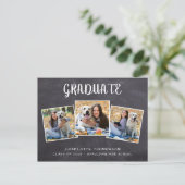 Rustic 3 Photo Chalkboard Afstuderen Uitnodiging P Briefkaart (Staand voorkant)