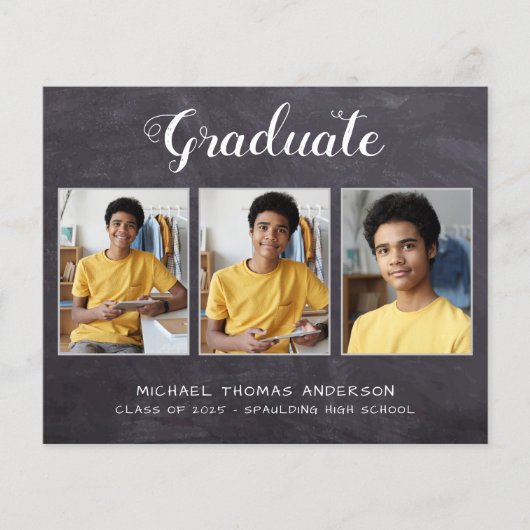 Rustic 3 Photo Chalkboard Budget Afstuderen Kaart (Voorkant)