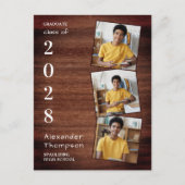 Rustic 3 Photo Collage County Wood Afstuderen Uitnodiging Briefkaart (Voorkant)