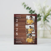 Rustic 3 Photo Collage County Wood Afstuderen Uitnodiging Briefkaart (Staand voorkant)