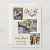 Rustic 3 Photo Collage Uitnodiging van het Afstude (Voorkant)