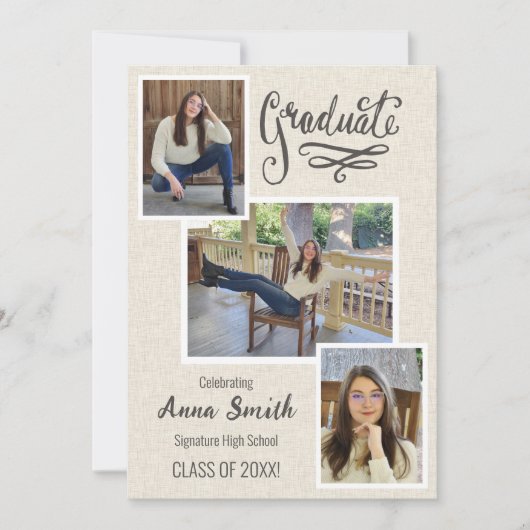 Rustic 3 Photo Collage Uitnodiging van het Afstude (Voorkant)