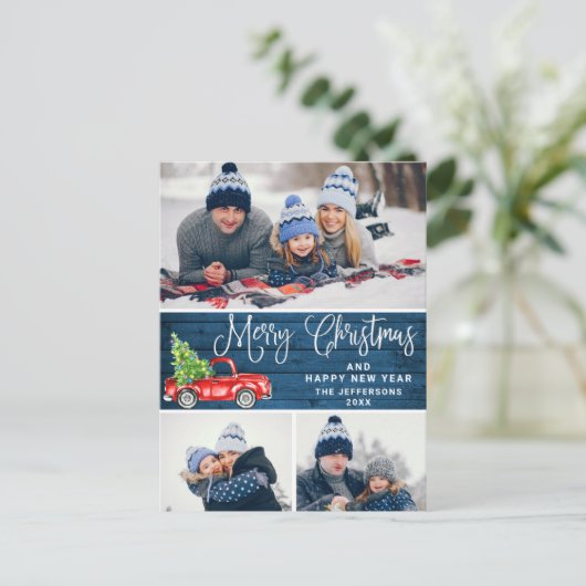 Rustic 3 PHOTO Merry kerstgreting Holiday Briefkaart (Staand voorkant)