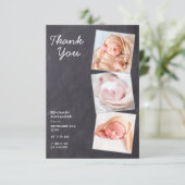 Rustic 3 Photo New Baby Chalkboard Shower Bedankkaart (Staand voorkant)