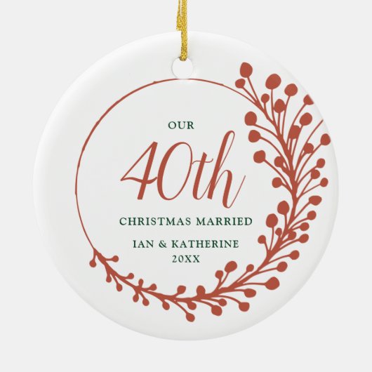 Rustic 40e Kerstman, gepersonaliseerd Wreath Keramisch Ornament (Achterkant)