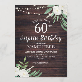 Rustic 40th 60th Birthday Party Wood Floral Invite Kaart