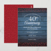 Rustic 40th Anniversary Save the Date Robijnen Har Briefkaart (Voorkant / Achterkant)