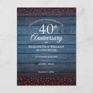 Rustic 40th Anniversary Save the Date Robijnen Har Briefkaart
