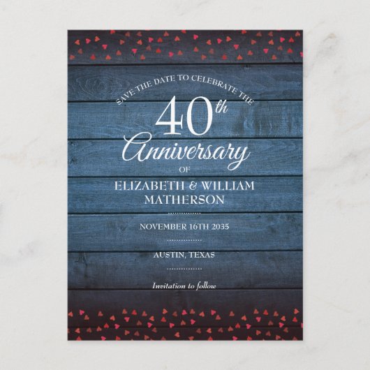 Rustic 40th Anniversary Save the Date Robijnen Har Briefkaart (Voorkant)