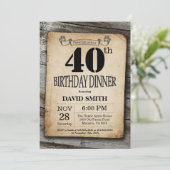 Rustic 40th Birthday Dinner  Wood Kaart (Staand voorkant)