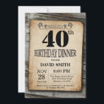 Rustic 40th Birthday Dinner  Wood Kaart<br><div class="desc">Rustic 40th Birthday Dinner Invitation with Rustic Wood Background Retroland. Volwassen verjaardag. Mannelijke Mannen of vrouwen: Birthday. Kinder jongen of meisje Lady Teenage Bday Invite. 13e 15e 16e 18e 21e 30e 40e 50e 60e 70e 90e 100e. Elke leeftijd. Voor verdere aanpassing, te klikken gelieve de knoop "van de Aanpassing het"en...</div>