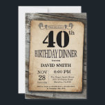 Rustic 40th Birthday Dinner  Wood Kaart<br><div class="desc">Rustic 40th Birthday Dinner Invitation with Rustic Wood Background Retroland. Volwassen verjaardag. Mannelijke Mannen of vrouwen: Birthday. Kinder jongen of meisje Lady Teenage Bday Invite. 13e 15e 16e 18e 21e 30e 40e 50e 60e 70e 90e 100e. Elke leeftijd. Voor verdere aanpassing, te klikken gelieve de knoop "van de Aanpassing het"en...</div>