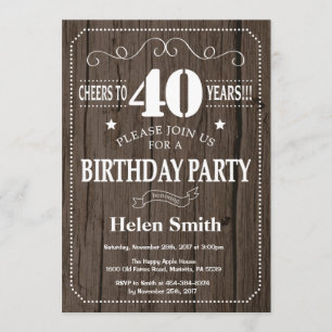 Rustic 40th Birthday Invitation Kaart