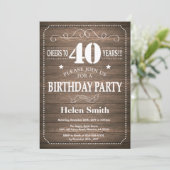 Rustic 40th Birthday Invitation Kaart (Staand voorkant)