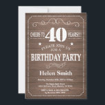 Rustic 40th Birthday Invitation Kaart<br><div class="desc">Rustic 40th Birthday Invitation. Witte Typografie. Rustic Wood Background Volwassen verjaardag. Mannelijke Mannen of vrouwen: Birthday. Kinder jongen of meisje Lady Teen Teenage Bday Invite. 13e 15e 16e 18e 21e 30e 40e 50e 60e 70e 80e 90e 100e. Elke leeftijd. Voor verdere aanpassing, te klikken gelieve de knoop "van de Aanpassing...</div>