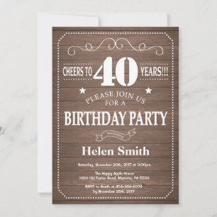 Rustic 40th Birthday Invitation Kaart