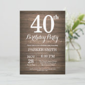 Rustic 40th Birthday Invitation Kaart (Staand voorkant)