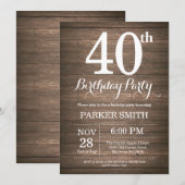 Rustic 40th Birthday Invitation Kaart (Voorkant / Achterkant)