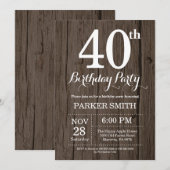 Rustic 40th Birthday Invitation Kaart (Voorkant / Achterkant)
